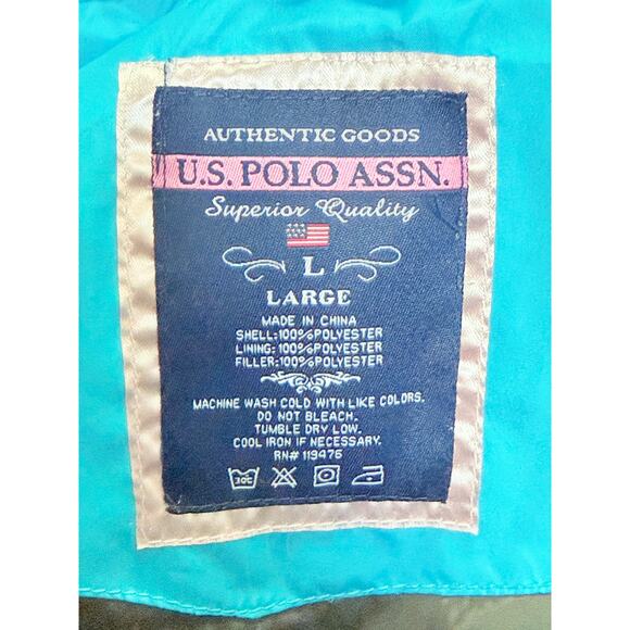 U.S. POLO ASSN. Women’s Puffer Vest L Blue Faux-Fur Hood USPA Logo - Picture 4 of 6